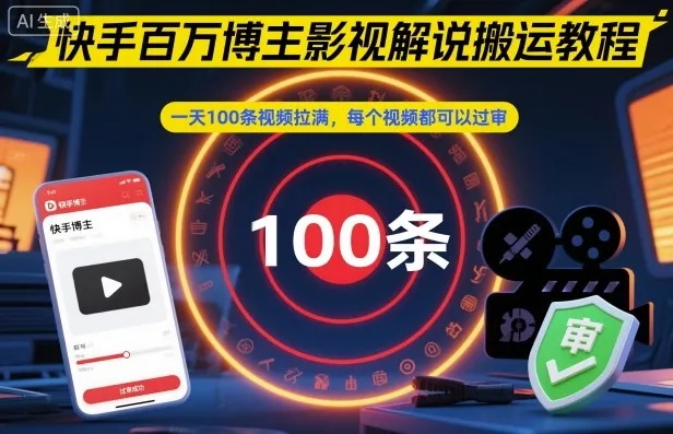 快手百万博主影视解说搬运教程，一天100条视频拉满，每个视频都可以过审