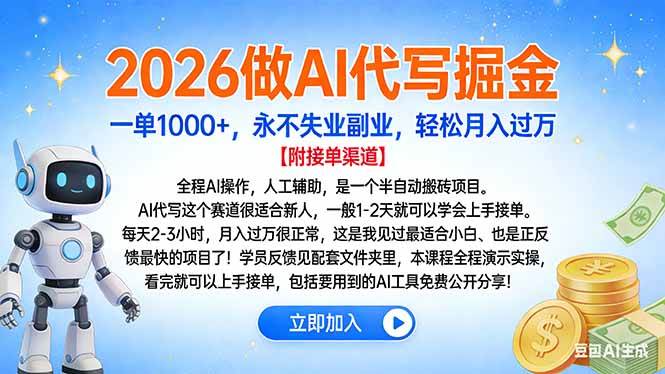 (16924期)2026做AI代写掘金,一单1000+,永不失业副业,轻松月入过万 (16924期)2026做AI代写掘金,一单1000+,永不失业副业,轻松月入过万